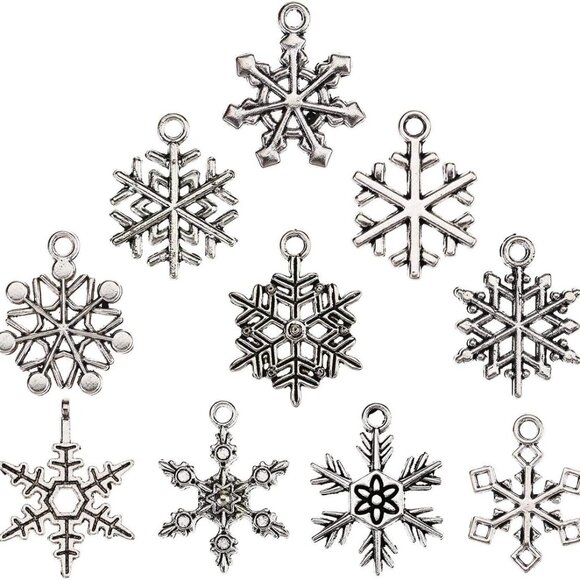 100 PCS Snowflake Antique Charms Silver Metal Pendants Wholesale Bulk Mixed DIY - Picture 4 of 6